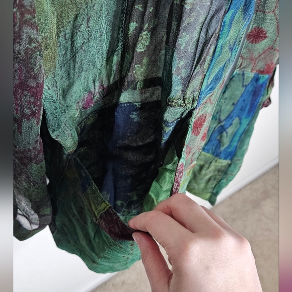 NWT Young Threads Multicolor Patchwork Semisheer Lightweight Kimono Jacket Basil - Picture 5 of 10